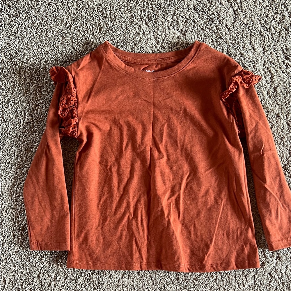 Cat & Jack Terracotta Long Sleeve Tee with Ruffle Shoulders